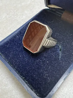 Art Deco UNIQUE Men's Ring Natural CARNELIAN Sterling Silver Ring  5 1/4 • $89