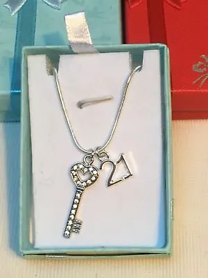 21st Birthday Gift Necklace Milestone Key Charm Gift Boxed Handmade FREEPOST  • £4.79