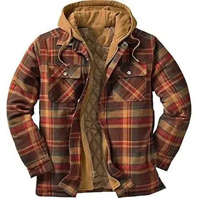 Men's Heavy Fleece Lined Sherpa Hoodie Plaid Flannel Jacket With Hood. • $38