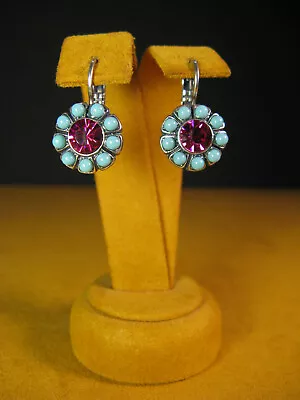 MARIANA EARRINGS MOSAIC SWAROVSKI CRYSTALS PINK TURQUOISE BLUE Gift Valentine's • $60