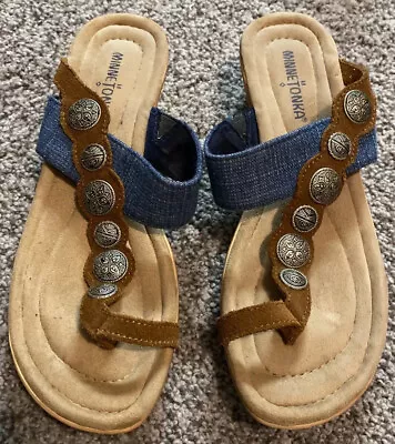 Minnetonka Womens Sasha Slip On Embellished Flats Slide Sandals 8.5-9? • $13.31