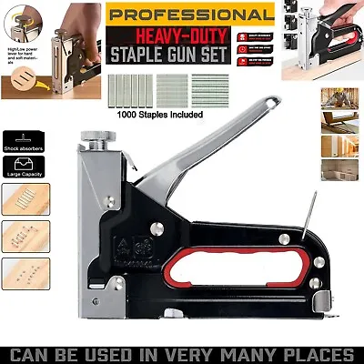 Powerful Heavy Duty Tacker Staple Gun Wood Craft Upholstery Stapler 1000 Staple. • £8.60