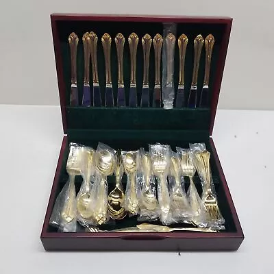 62 Pieces In Box Stainless Steel Flatware With Gold Tone Accent • $15.50