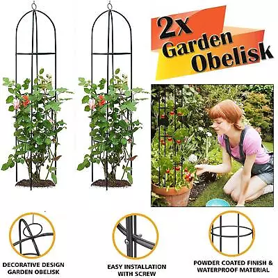 2PK 1.9m Obelisk Arch Outdoor Garden Metal Climbing Plant Support Frame Trellis • £16.85