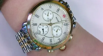 Great Pre-Owned Michelle Chronograph Two Tone Watch - Gold/Silver W/ 9 Diamonds. • $349.49