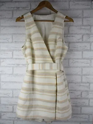 Kookai Womens Wrap Playsuit White Orange Beige Stripe 40 V-neck • $39