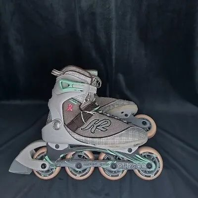 K2 Athena Inline Skates Roller Blades T-Nine Breast Cancer Womens Sz 7 Mint Gray • $33.65