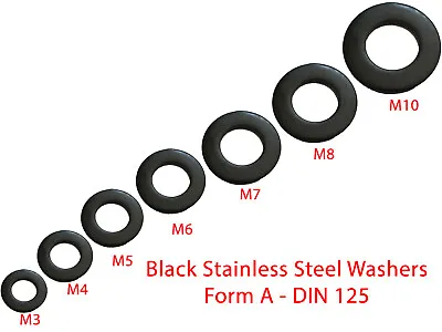 Black Stainless Steel Washers   Form A  M3 M4 M5 M6 M7 M8 M10 - Blackend Washer • £8.99