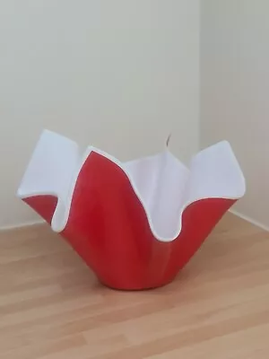 Mid Century Red And White Handkerchief Vase Bowl • £14.99