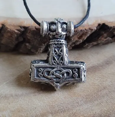 Pewter Thor's Hammer Mjolnir 1.25  Single Side Pendant With Adjustable 30  Cord • $13.95