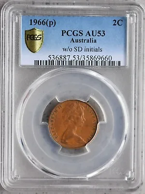1966 Australian 2 Cent Coin - Blunt 1st Claw And No SD. Rare Coin - PCGS AU53 • $395