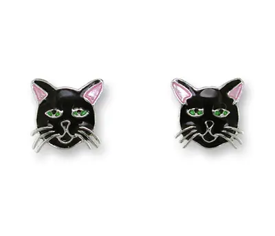 @ New ZARLITE Enamel Post Earrings BLACK CAT KITTEN Sterling Silver Plated ZARAH • $20.24