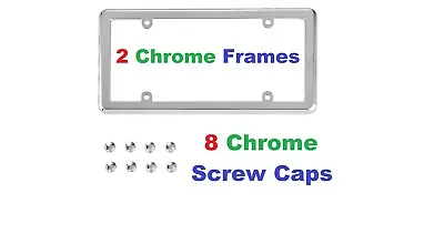 2 Chrome License Plate Frames + 8 Chrome Screw Caps  • $7.95