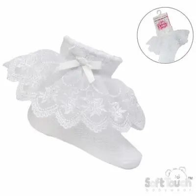 Baby Girls Frilly Lace Bow Ankle Socks White Soft Touch 0-24 Month • £3.99