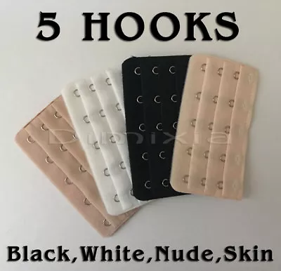 Bra Extender Strap 5 Hooks 3 Row Black Nude White Clips On Maternity Extension • $3.95