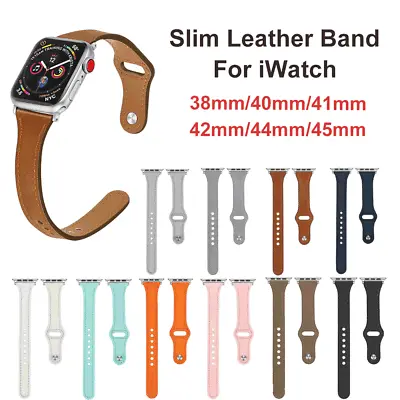$13.19 • Buy Slim Thin Leather Band For IWatch Apple Watch Series 7 6 5 4 SE 3 2 1 38 40 42MM