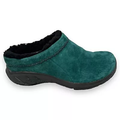 Merrell Encore Ice 4 Clog Shoes Women's 7 Greenish Blue Suede Leather Shearling • $59.99