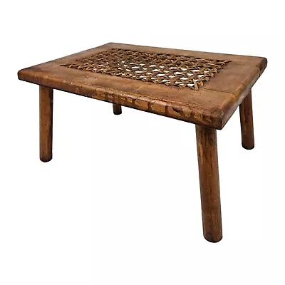 Vintage Teak Stool Footstool Plant Stand Cane Top Danish Mid-Century Modern • $74