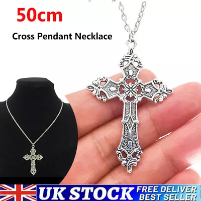 Silver Cross Chain Necklace Gothic Grunge Pendant  Vintage Jewelry Gift UK • £3.79