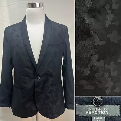 Men's Kenneth Cole Reaction Black Camo Single Button 44 Blazer Jacket Large • $35.20