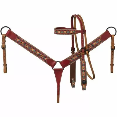 Miniature Canyon Sunset Printed Brow Headstall And Breast Collar Set Horse Tack  • $90