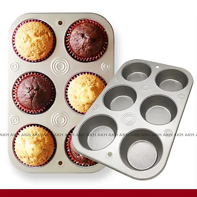 £6.99 • Buy 6 X Large Muffin Cupcake Yorkshire Pudding Steel Bakeware Baking Mould Tray UK