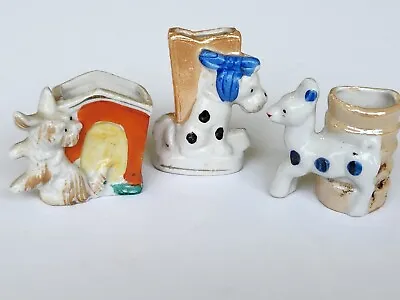 Vintage Toothpick Holder Porcelain Animals Set Of 3 Cat Dog Deer • $24.50