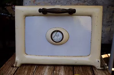 Antique Enamel And Iron Stove Oven Door With Heat Gauge And Wood Handle • $165