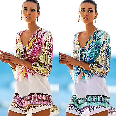 £10.93 • Buy Women Boho Sarong Bikini Swimwear Beach Cover Up Dress Summer Kaftan Beachwear