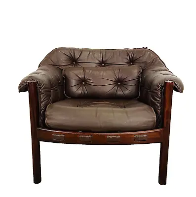 MID-CENTURY SCANDINAVIAN BROWN LEATHER CHAIR By SVEN ELLEKÆR • £695