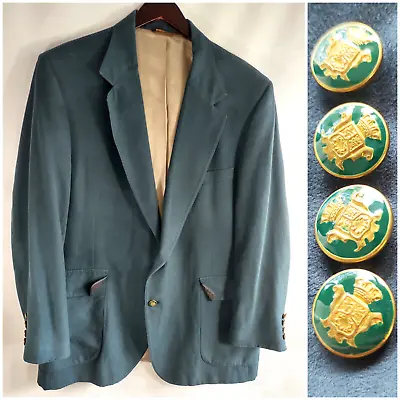 Vtg Men's Suede Notched Single Breasted 2 Button Pocket Blazer~Blue Green~46R • $22.49