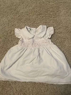 Magnolia Baby Infant Girl Pink White Smocked Dress Embroidered Flowers Sz 9 Mos • $14.99