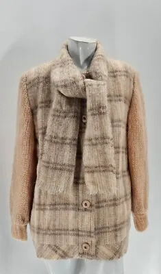2460 Donegal Designs Womens Vintage Wool Mohair Plaid Button Sweater Coat L • $57.39