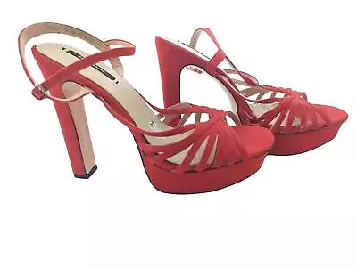 Zara Basic Women's Red Suede Platform Heels Sandals Size 40 EU • $40