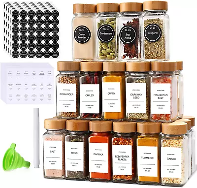 DIMBRAH Spice Jars With Label-4oz 36Pcs Glass Spice Jars With Bamboo Lids Set • $49.79