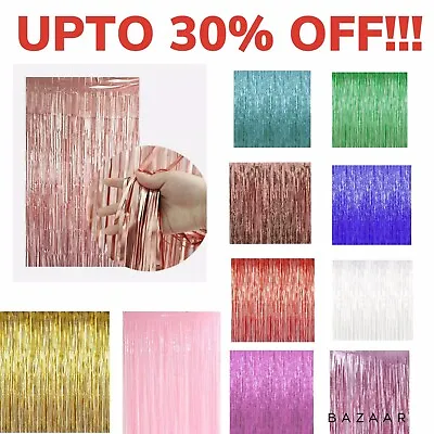 £1.99 • Buy 2M-3M Foil Fringe Tinsel Shimmer Curtain Door Wedding Birthday Party Baby Shower