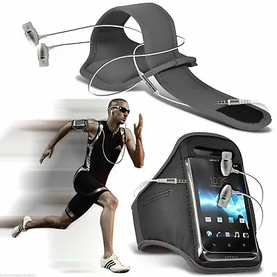 Grey✔Quality Sports Armband Gym Running Phone Case Cover+In Ear Headphones • £8.95