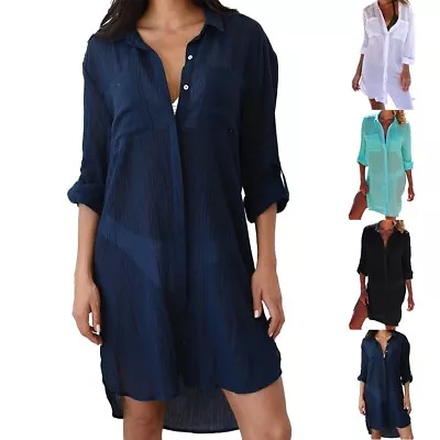 Women's Summer Beachwear Bikini Cover Up Dress Long Shirt In Light Green • $30.15