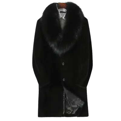 Sheepshear Fur Coat All-in-one Men's Long Genuine Leather Jacket Fox Fur Collar • $209.96