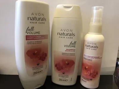 Avon Naturals Full Volume Shampoo/Cond/Refresher Spray Raspberry&Hibiscus Rare • £19.99