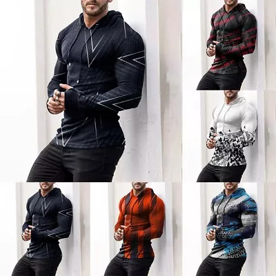 1* Mens Hoodies Casual Print Streetwear Hooded Sweatshirts Long Sleeve Slim Fit • $28.66
