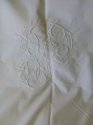 Antique  Handmade Bedspread Large Lace Edging Embroidered Monogram  • £53