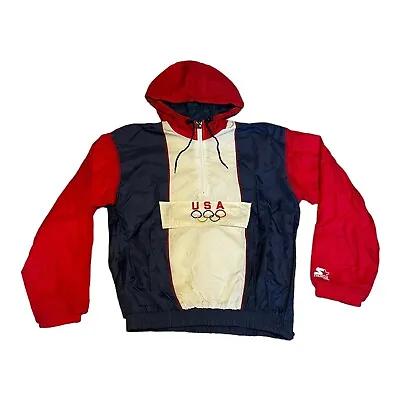 USA Olympics Vintage Starter Windbreaker Quarter Zip Jacket - Men’s Small • $69.99