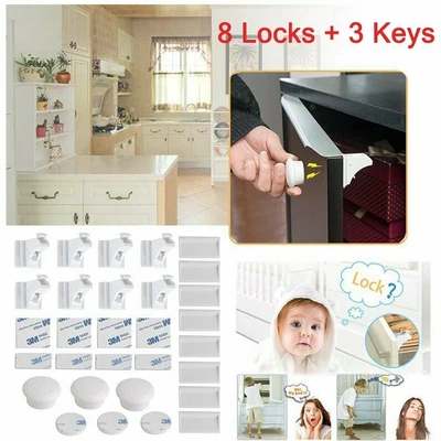 £11.88 • Buy 8 + 3 Set Magnetic Baby Child Kids Pet Proof Cupboard Door Drawer Safety Lock UK