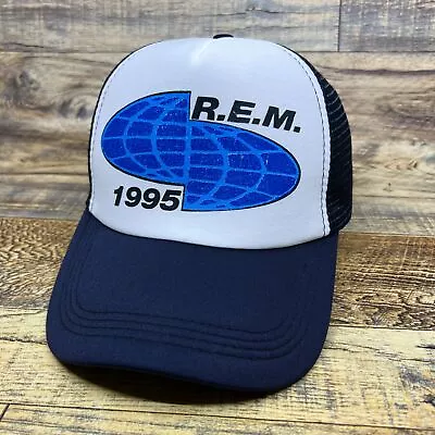 R.E.M. Mens Trucker Hat Navy Snapback 1995 Alt Rock Vintage Logo Baseball Cap • $19.99