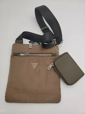 Guess Men's Certosa Brown Bag And Green Wallet Faux Leather Adjustable Shoulder • $43.85