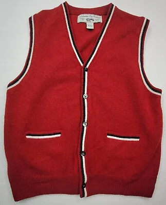 Vintage Gap Wool Cardigan Sweater Vest Mens M Red Blue 100% Lambswool Button Up • $22.99