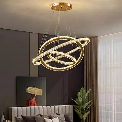 Multi Tier Crystal Chandelier LED Gold Ring Light • £249.99