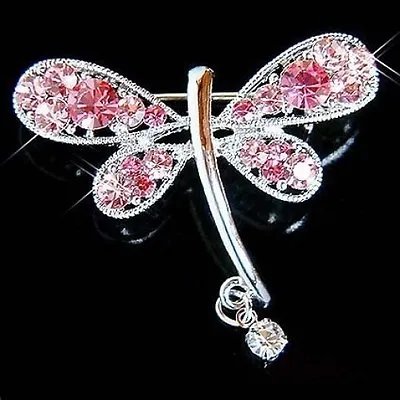 £42.46 • Buy Pink DRAGONFLY Made With Swarovski Crystal Bridal Wedding Prom Party Pin Brooch