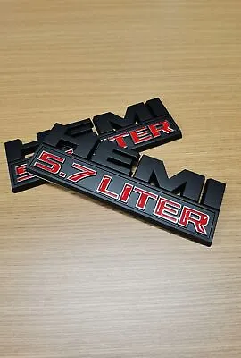 2x Black Red Side Fender Emblem Badges 3D Decal Fit For RAM 1500 Hemi 5.7 LITER • $16.99